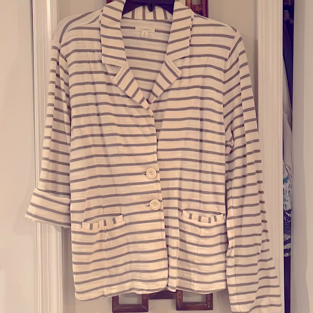 Caslon woman’s sport coat. Cream with beige stripes, size Xl. 100% cotton